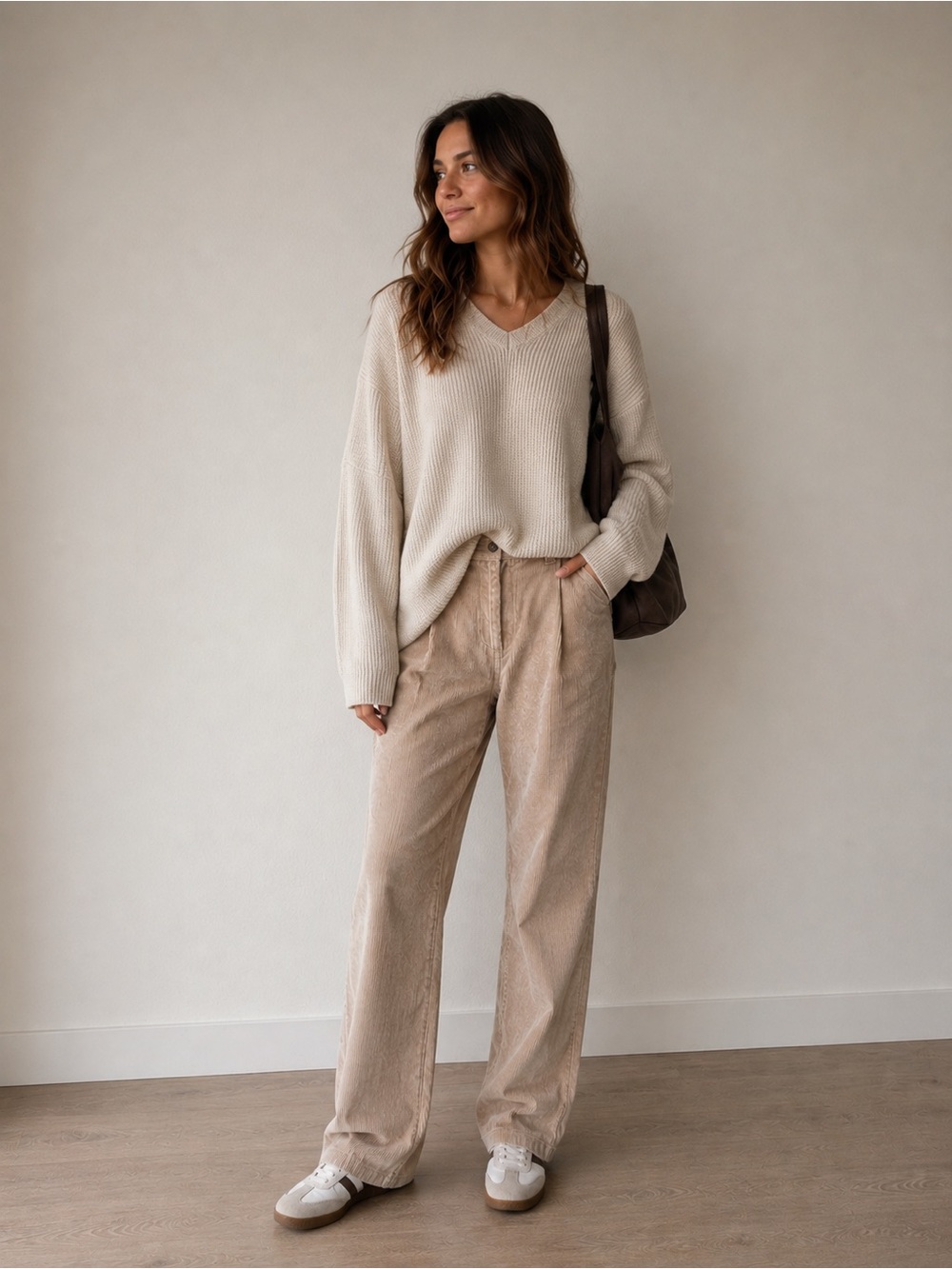 Wilfred Taupe Corduroy High-Rise Straight Pants
